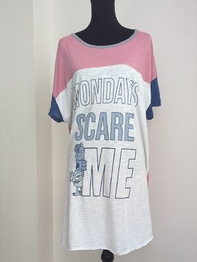 Women’s Disney Graphic Pajama Night Shirt- White & Pink With Blue Sleeves